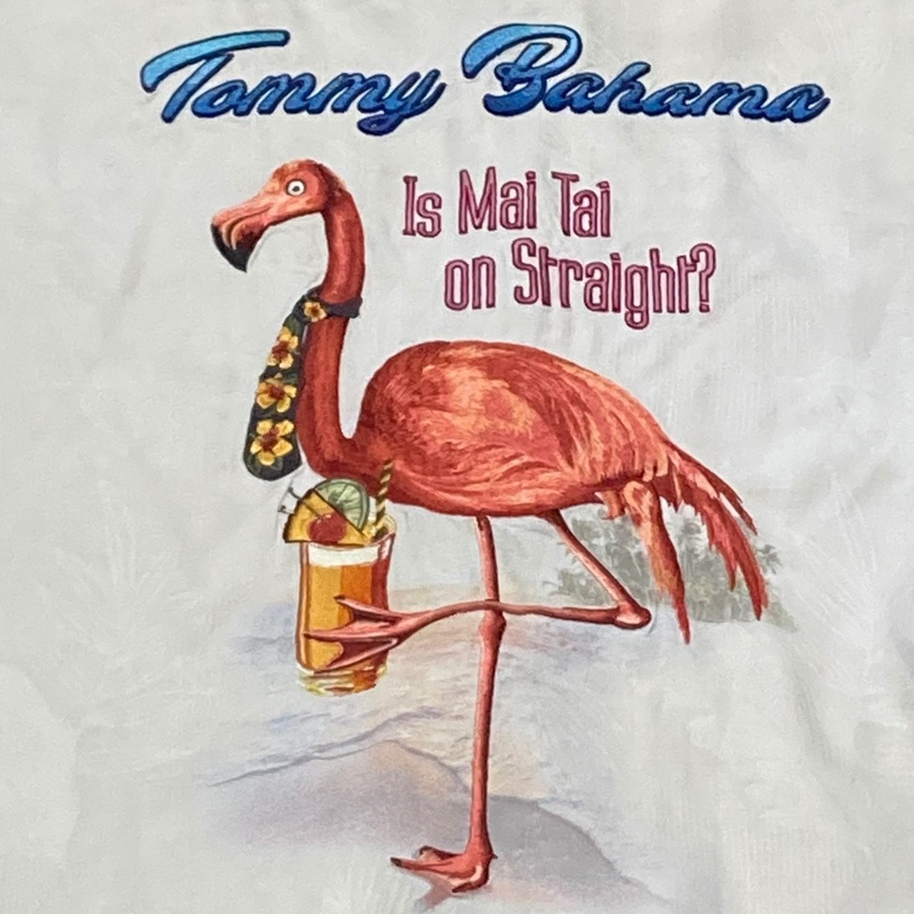 Tommy Bahama Is Mai Tai on Straight Flamingo Silk Blend Camp Shirt Cream Mens M